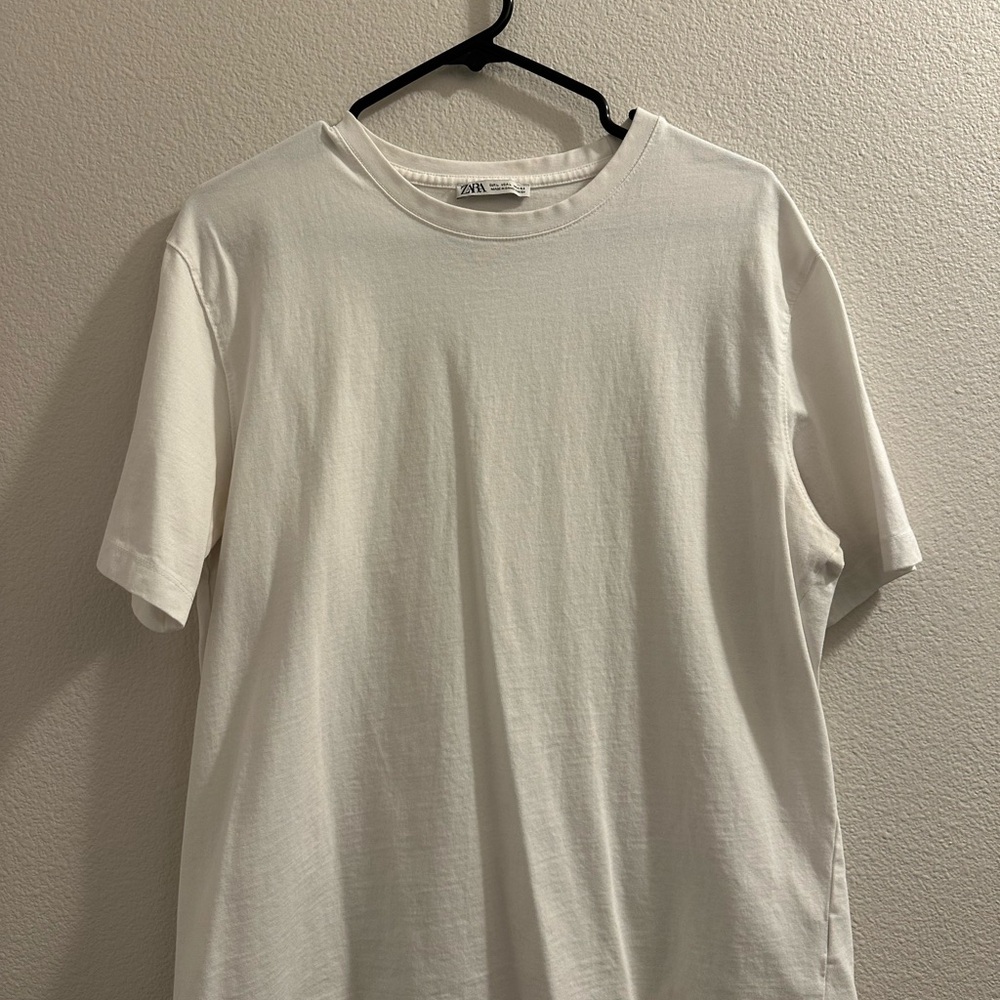 Zara Men White Short Sleeve Crew T-Shirt